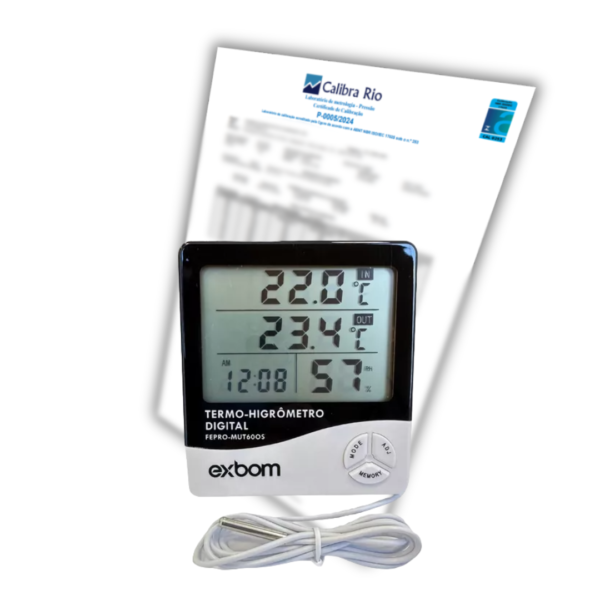 Termo-Higrômetro Digital Exbom FEPRO-MUT600S de 10ºC a 50ºC - Acompanha Certificado de Calibração Com Selo de Acreditação RBC