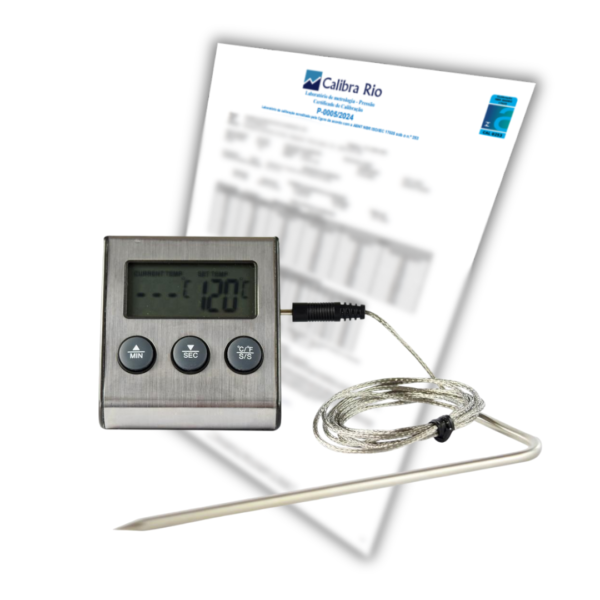 Termômetro Culinário em L Digital de -26ºC a 250ºC para Forno - INCOTERM - Com Certificado de Calibração com Selo de Acreditação RBC