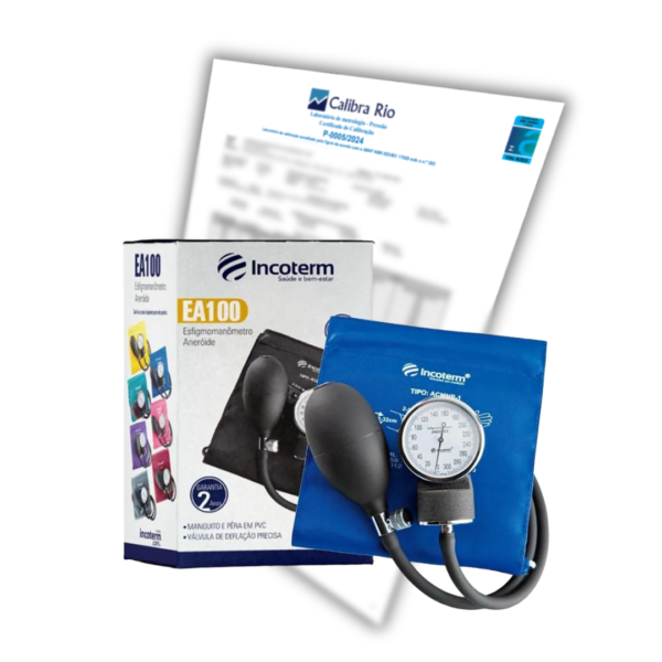 Esfigmomanômetro Aneróide INCOTERM com Braçadeira Adulta EA100 - com Certificado de Calibração com Selo de Acreditação RBC