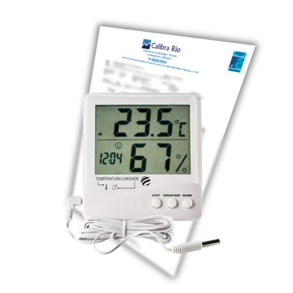 Termo-Higrômetro Digital Temperatura Interna e Externa de -50ºC a +70ºC com Certificado de Calibração com Selo de Acreditação RBC - Incoterm 7663.02.0.00