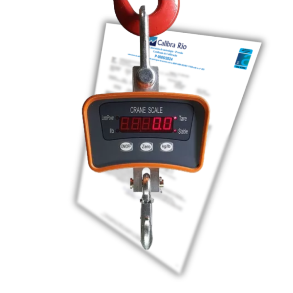 Dinamômetro Digital tipo Balança 1.000 kg com Gancho com Certificado de Calibração Rastreável