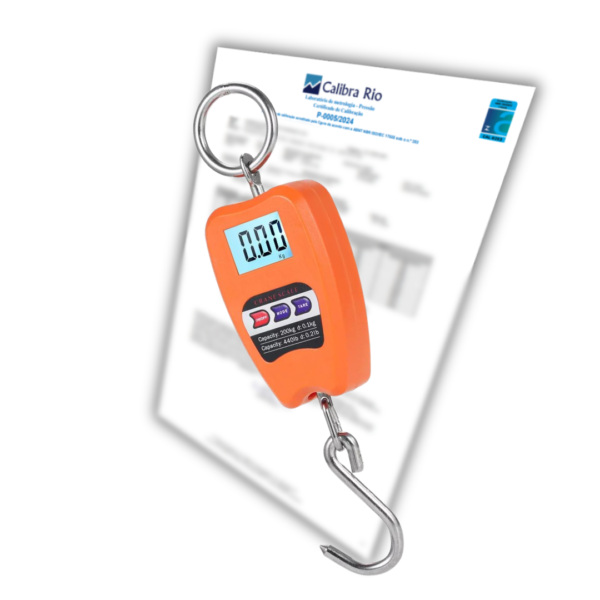 Dinamômetro Digital tipo balança Portátil de 200 kg com Certificado de Calibração com Selo de Acreditação RBC